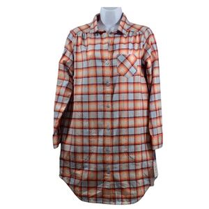 NWT Women's Sleep Shirt Flannel Print Pajama Top Button-Fro